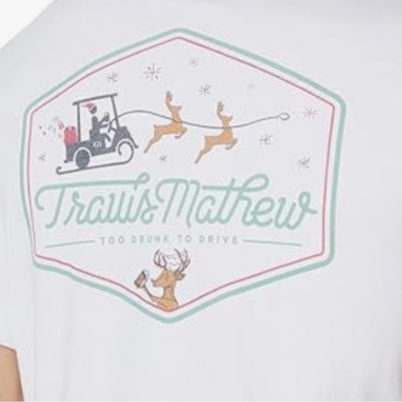 Travis Mathew white crewneck t shirt graphic holiday Santa too drunk to drive - Picture 3 of 11